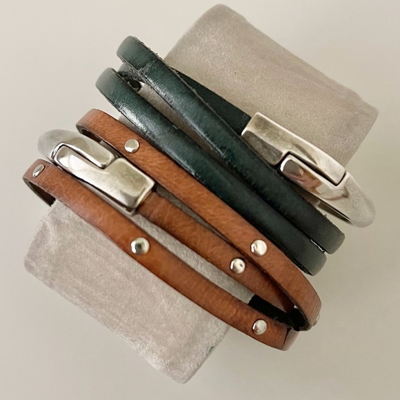 Leather Bracelets Asymmetrical Half Circle 3 mm Leather Wrap Magnetic Closure - Picture 3 of 11